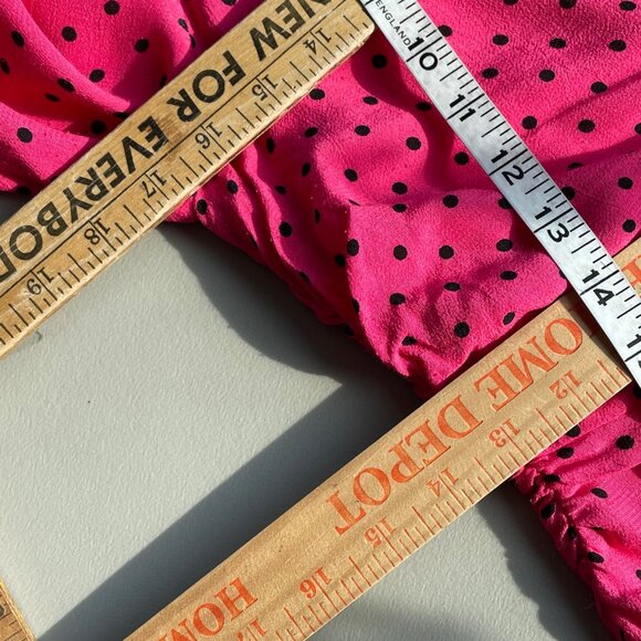 Zara Dress Size Medium Hot Pink Polka Dot Asymmetrical Dress Ruched 3/4 Sleeve - Picture 6 of 6